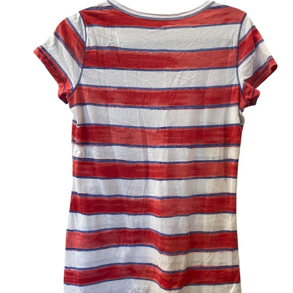 Gap Red White Blue Striped Shirt Tee Short Sleeve V Neck Women's Size Medium - Picture 2 of 4